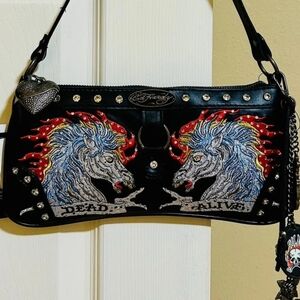 Ed Hardy Black Shoulder Bag with Bold Design